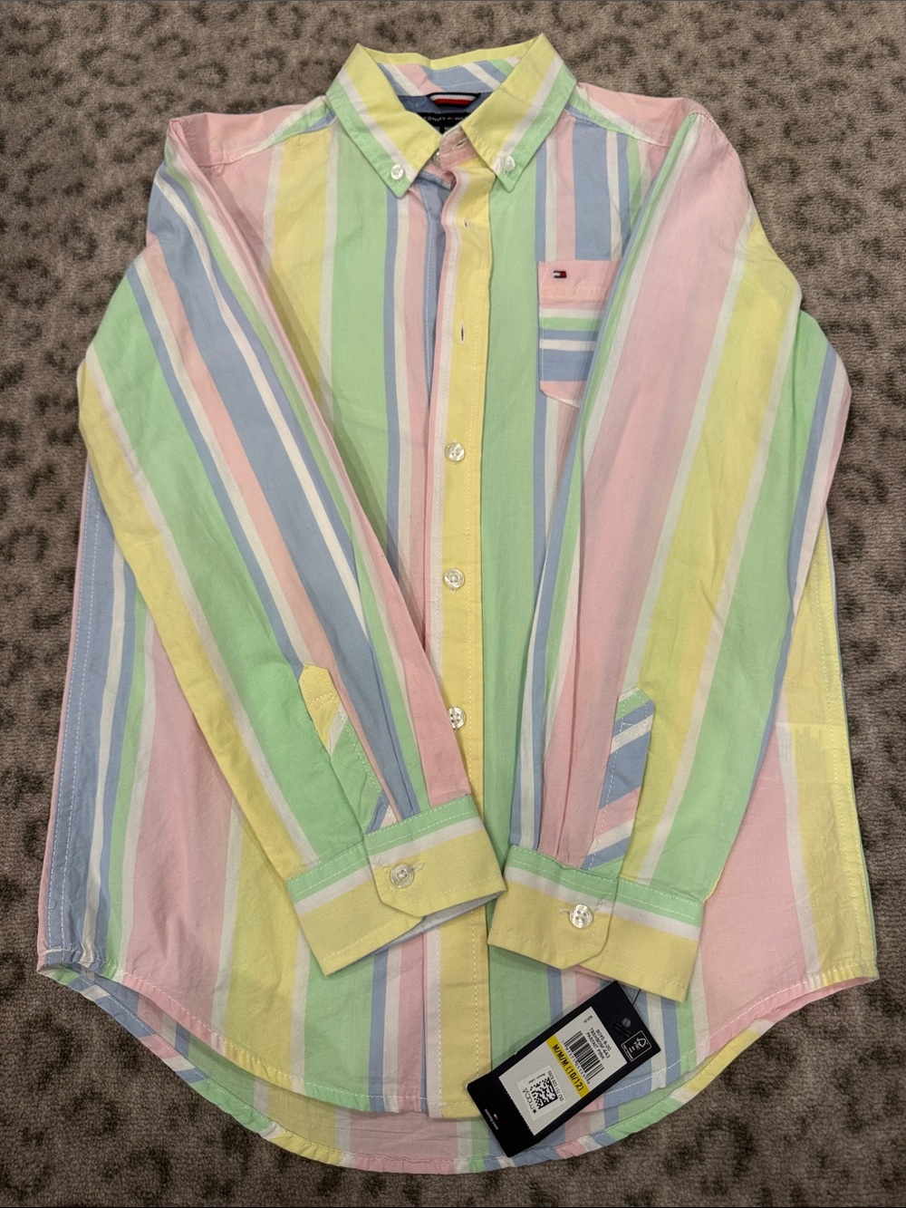 Tommy Hilfiger Pastel Striped Button-Down Shirt in Pink, Yellow, Green & Blue